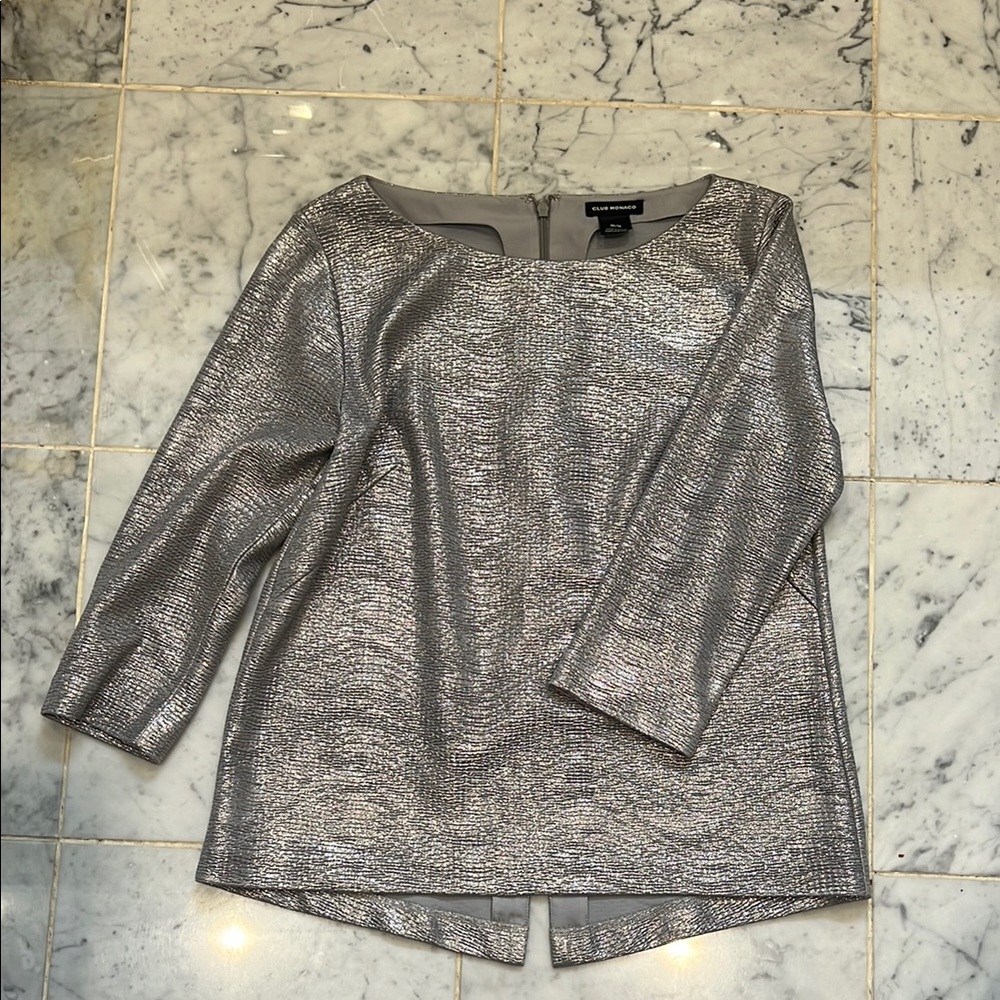 Club Monaco Silver Metallic 3/4 Sleeve Size M